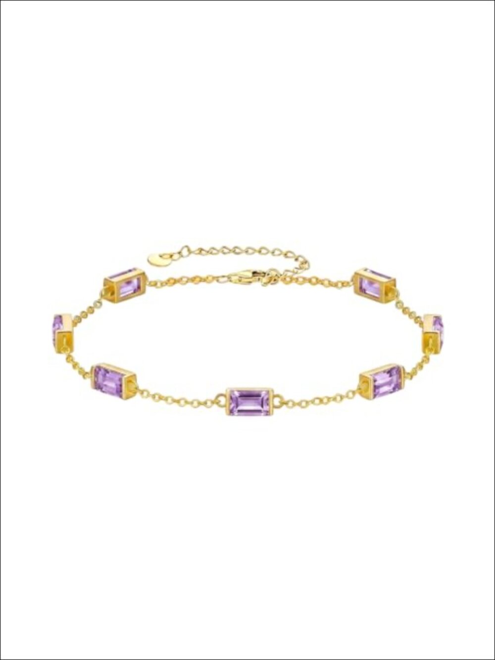 14K Gold Plated Birthstone Square Link Bracelet with Alexandrite Cubic Zirconia